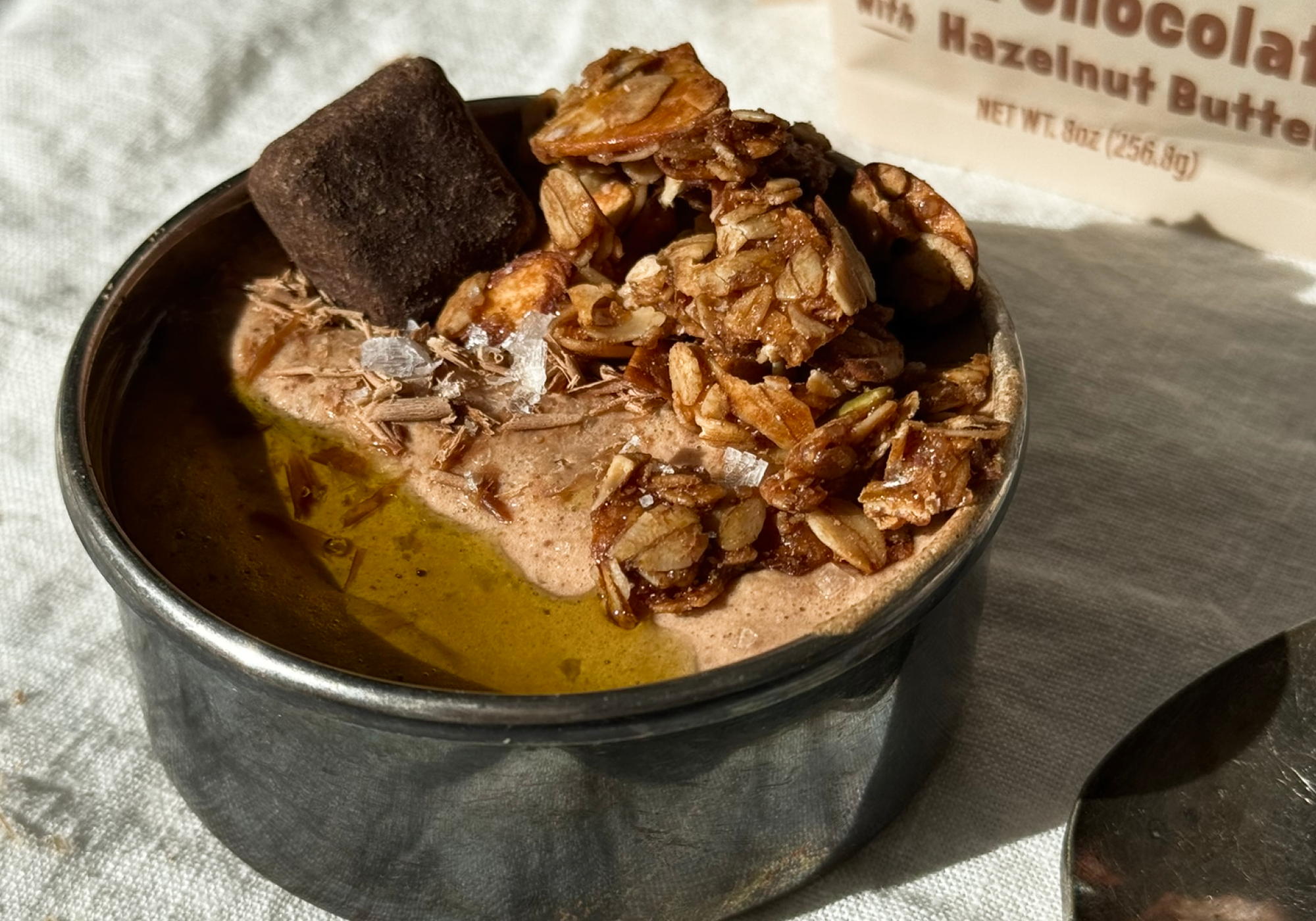 Dark Chocolate Yogurt Mousse with Sea Salt, Olive Oil, and Dark Chocolate Hazelnut Granola
