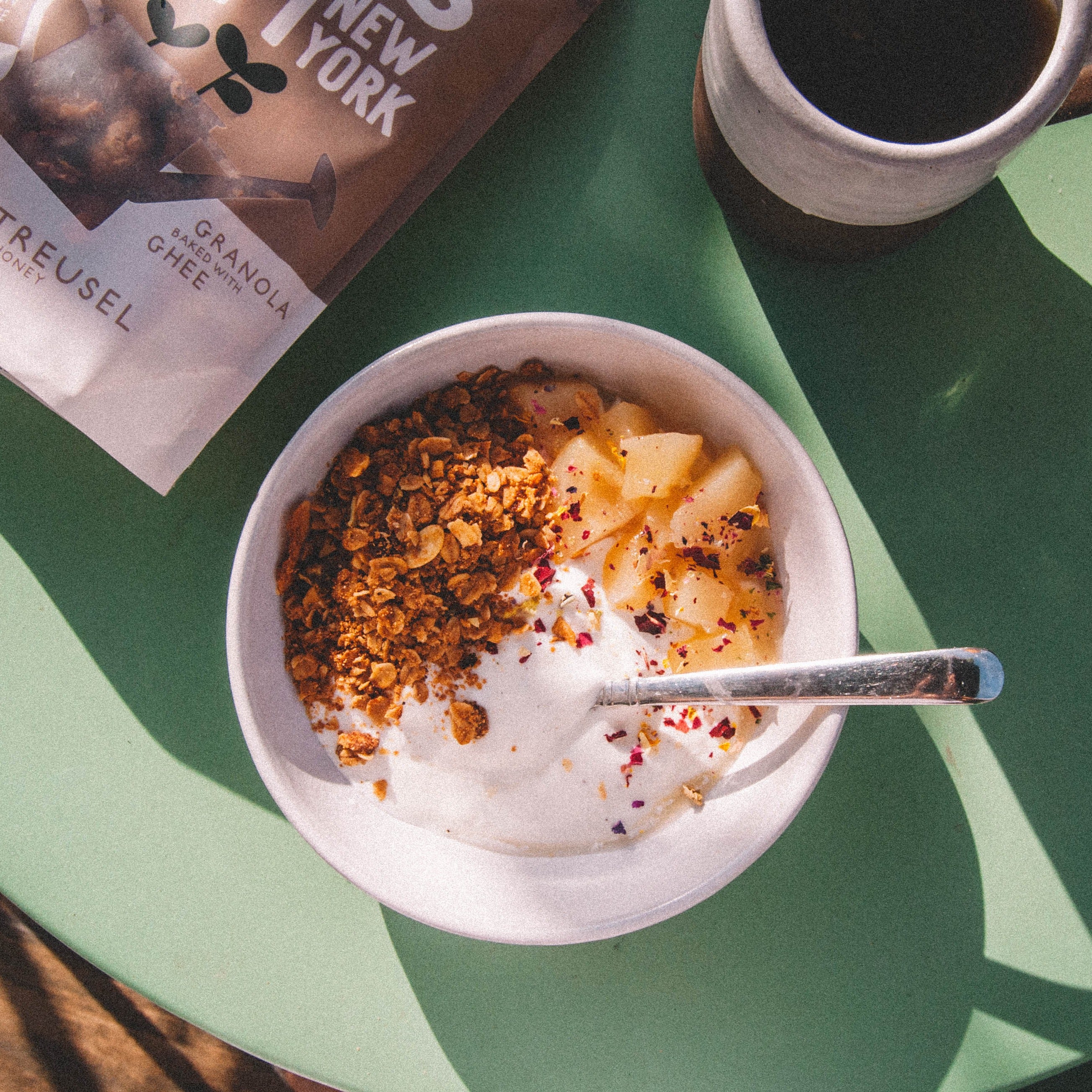 Chai Granola Yogurt Parfait with Poached Pears baked with Ghee Granola Gluten-Free