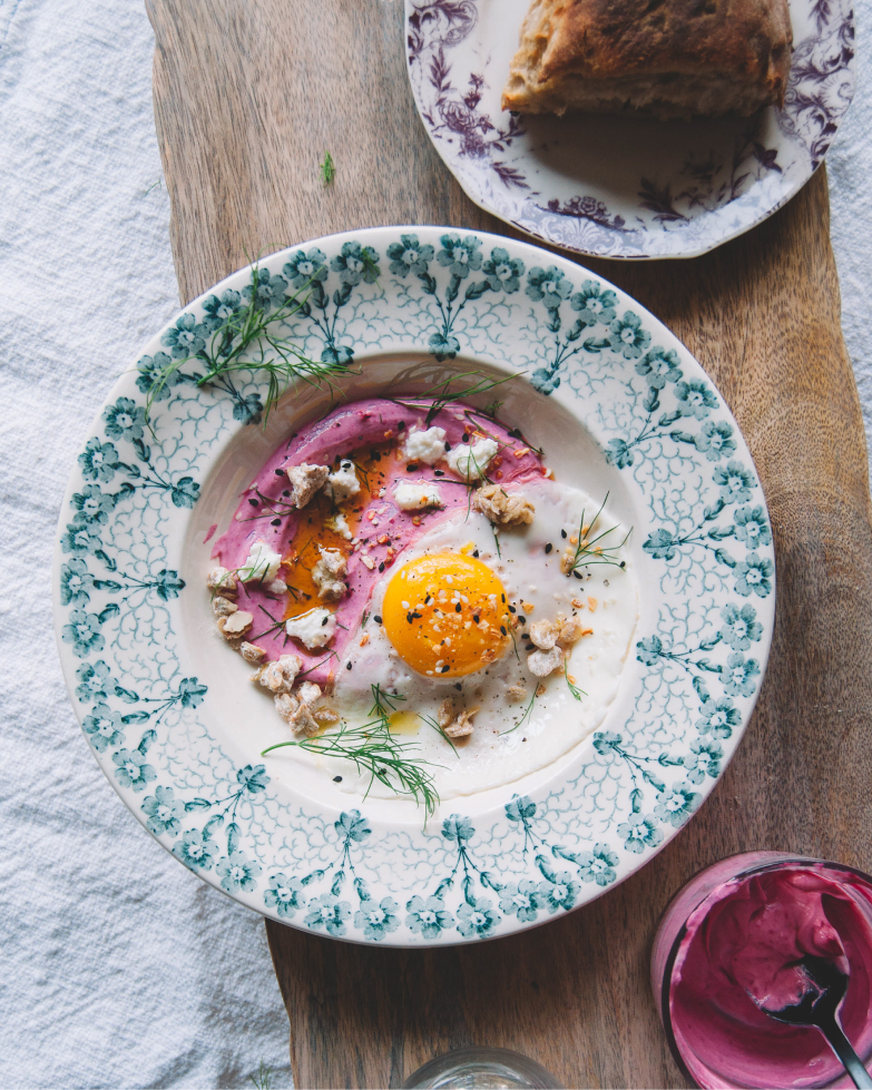 BEET SPREAD WITH EGG AND AGED CHEDDAR GRANOLA FROM JAMIE'S FARM NEW YORK