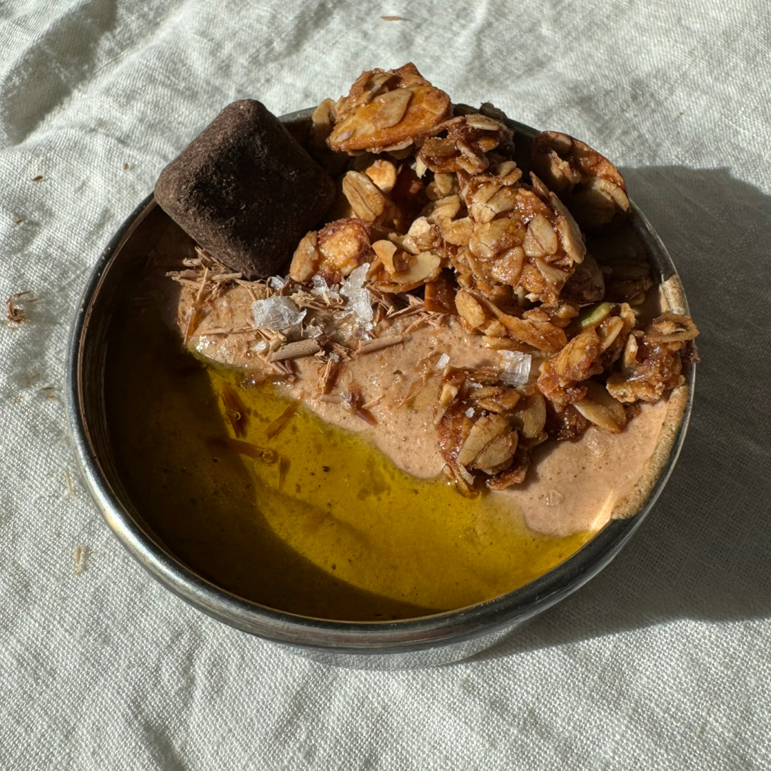 Simple, 3-ingredient Chocolate Greek Yogurt Mousse with Olive Oil and Jamie's Farm New York Gluten-Free Organic Ghee Granola