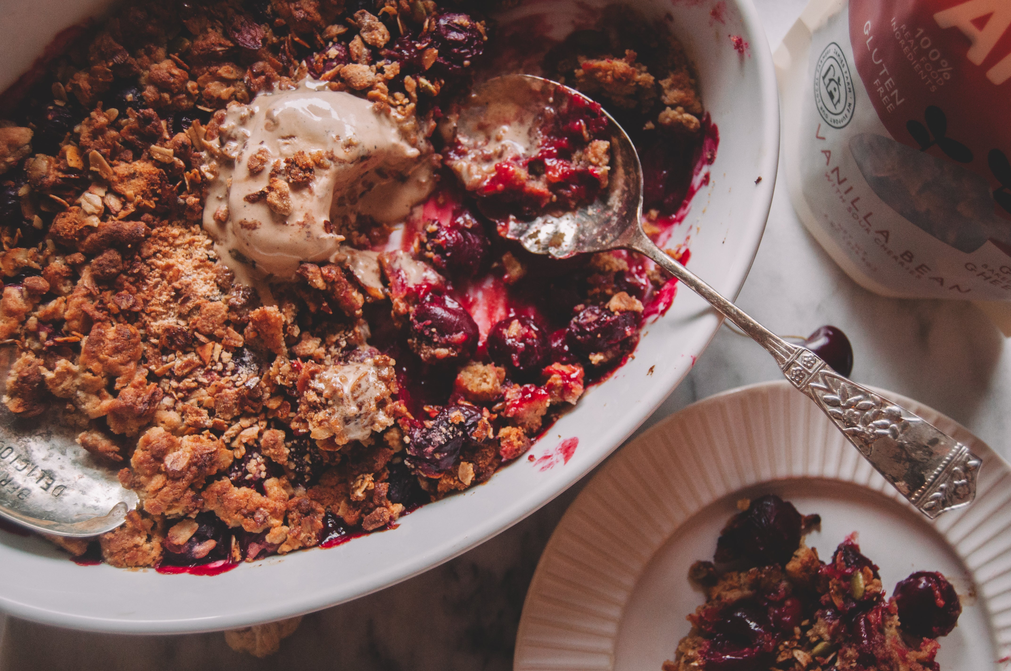 Sour Cherry Crumble Recipe with Vanilla Bean & Sour Cherries Granola | Jamie's Farm New York | Maker of Award-winning Granolas