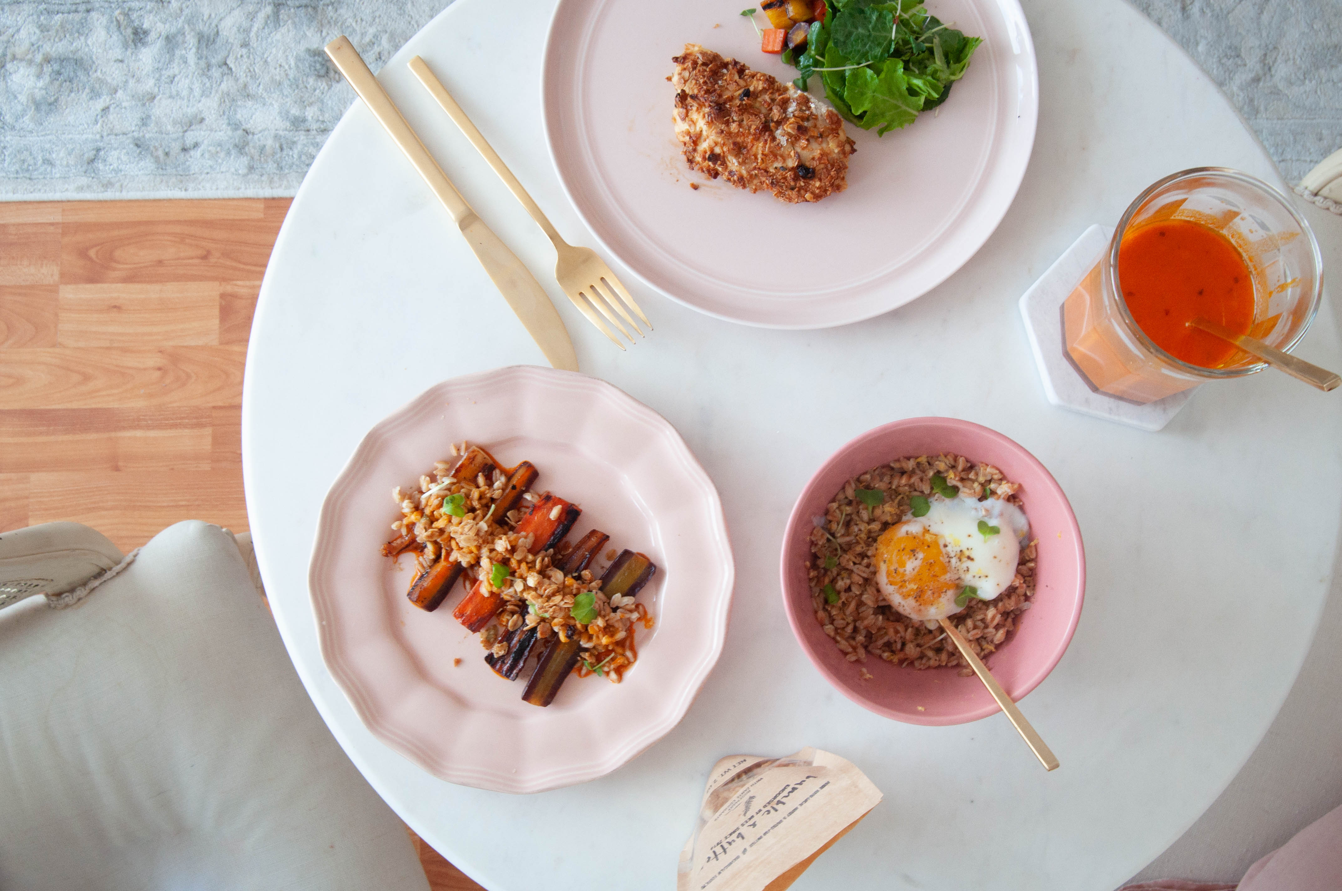 Jamie's Farm Lemon Farro with Carrot Sauce and Rosemary Granola