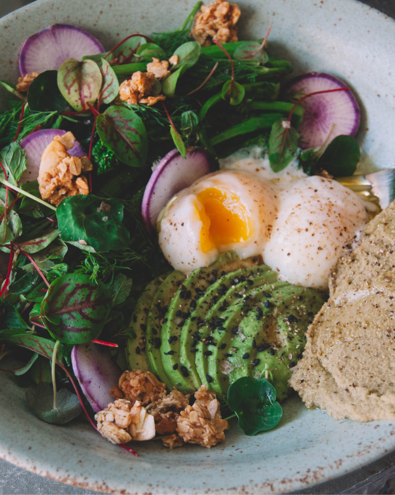 Jamie's Farm Spring Green Bowl with Farmers Market Greens, Herb Hummus, and Rosemary Granola