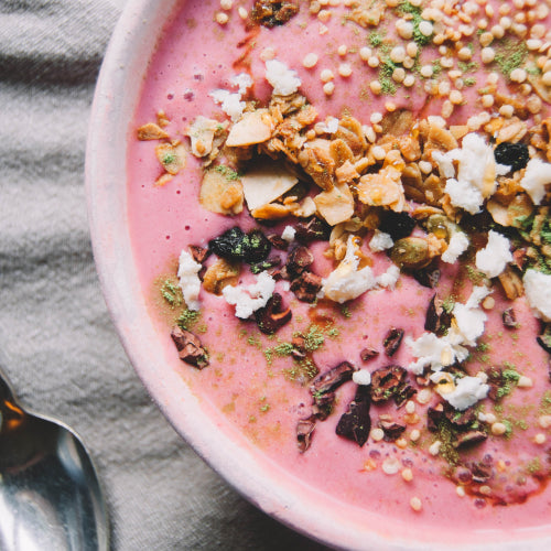 Pink Smoothie Bowl with Jamie's Farm Rosemary Currant Granola
