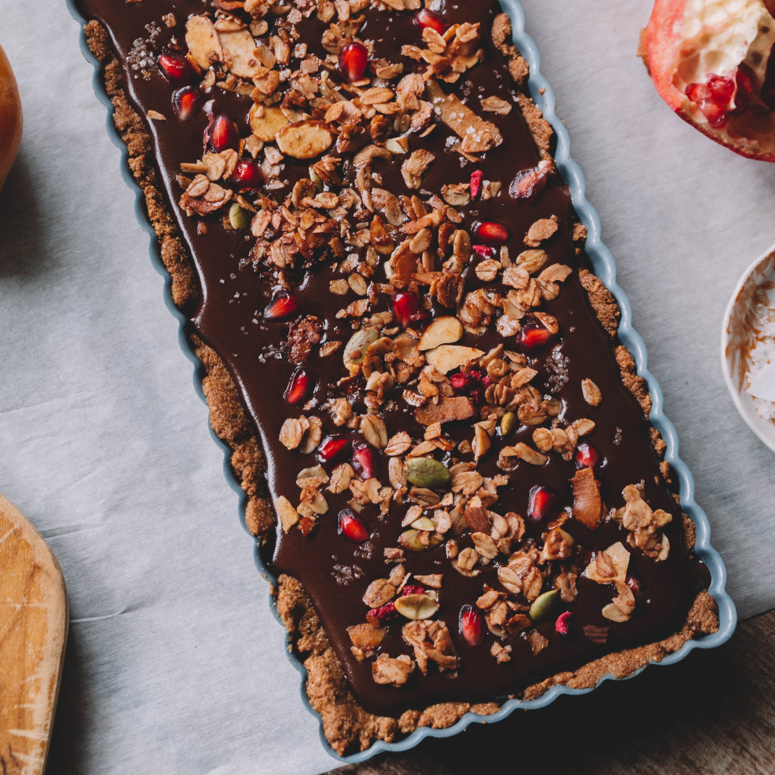 Pomegranate Granola Dark Chocolate Ganache Tart