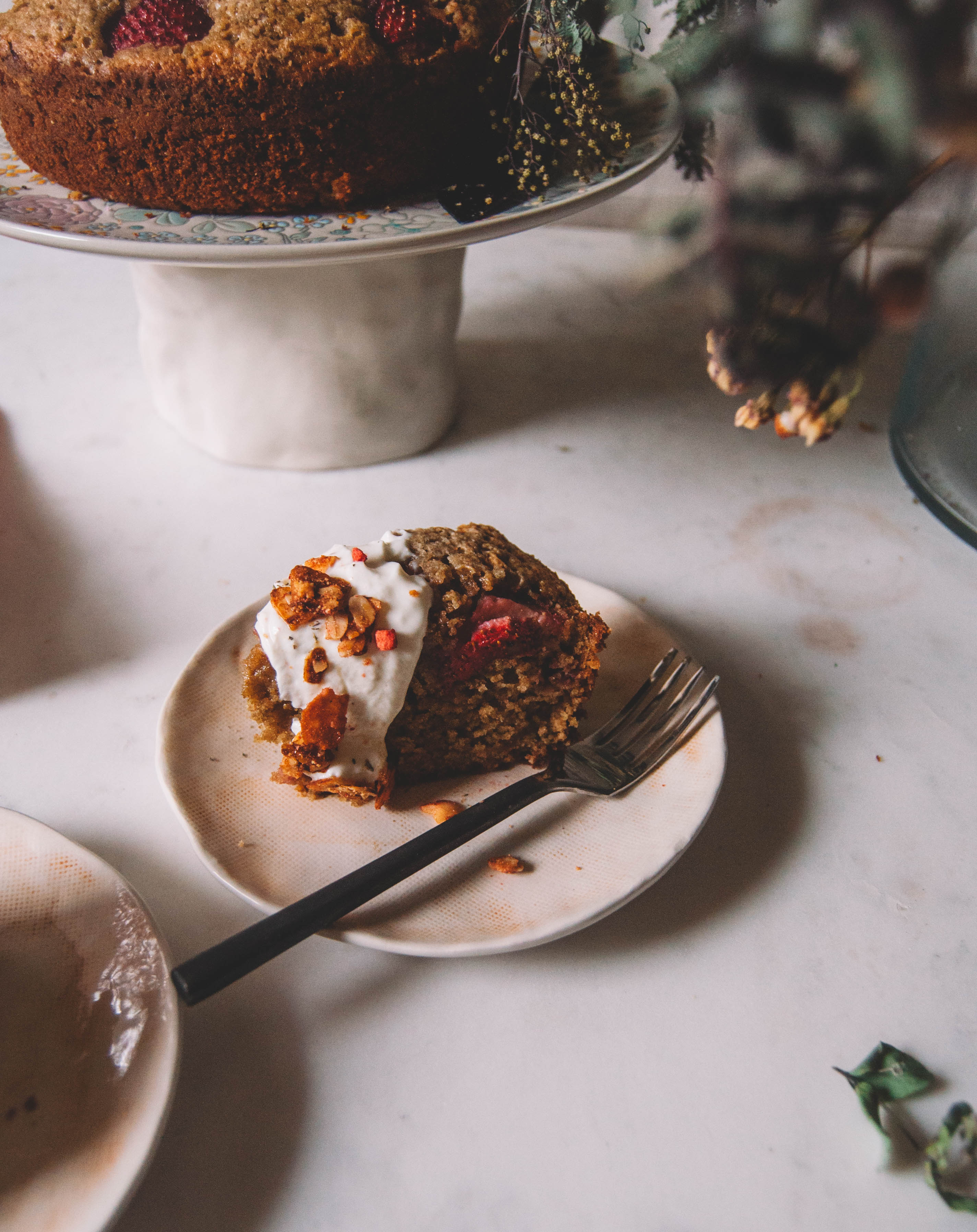 Strawberry Corncake with Yogurt and Granola