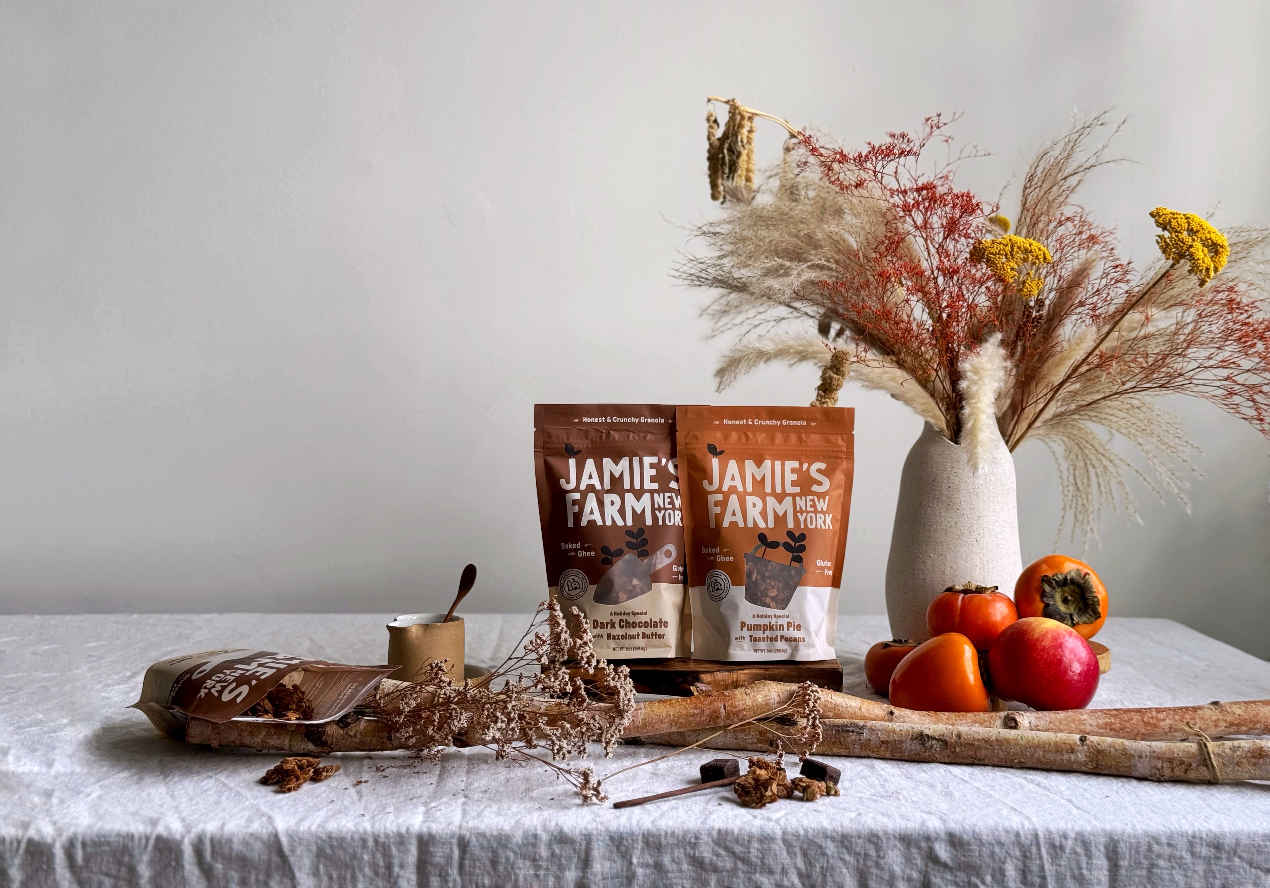Jamie's Farm Holiday Flavors - Dark Chocolate Hazelnut Granola and Pumpkin Pie