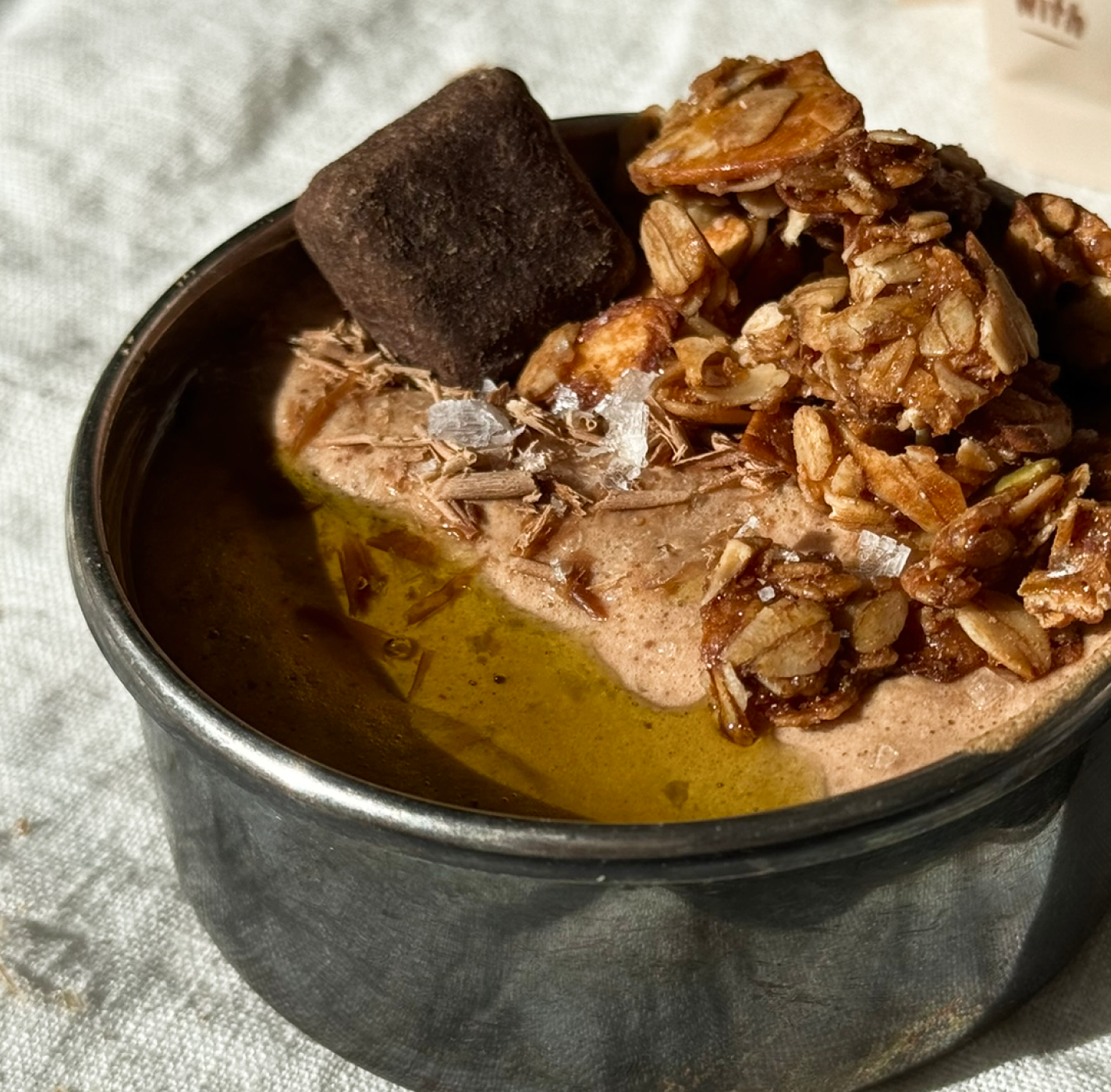 Dark Chocolate Yogurt Mousse with Sea Salt, Olive Oil, and Dark Chocolate Hazelnut Granola