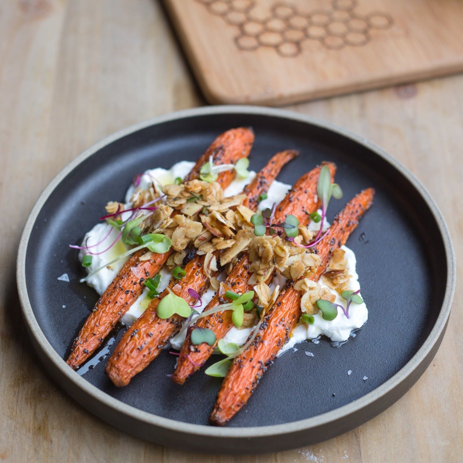 Jamie's Farm New York | Honey Roasted Carrots with Rosemary Granola, Greek Yogurt, Lemon, Olive Oil